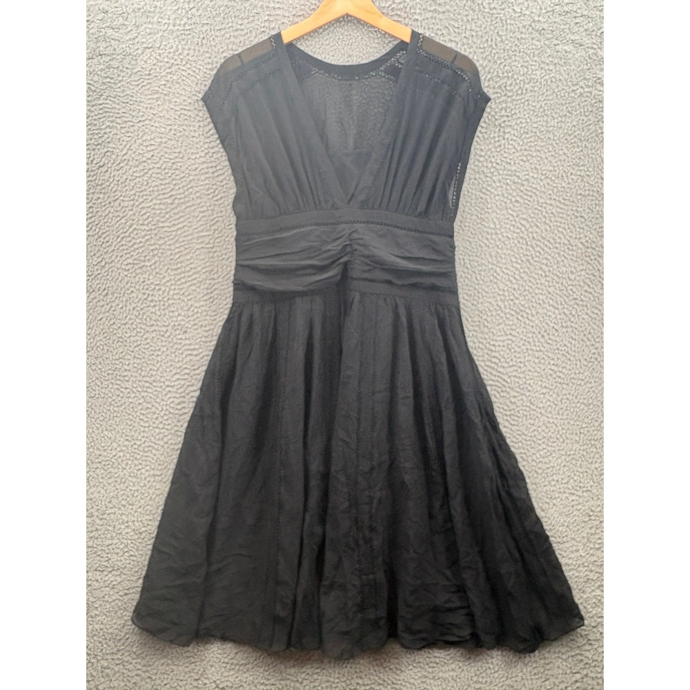 Temperley London Silk Dress Women US 10 Black V-Neck Ladder Stitch Cocktail